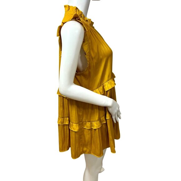 Anthropologie Top M Honey Yellow Tiered Sleeveless Ruffles Boho Keyhole A-Line - Picture 4 of 15